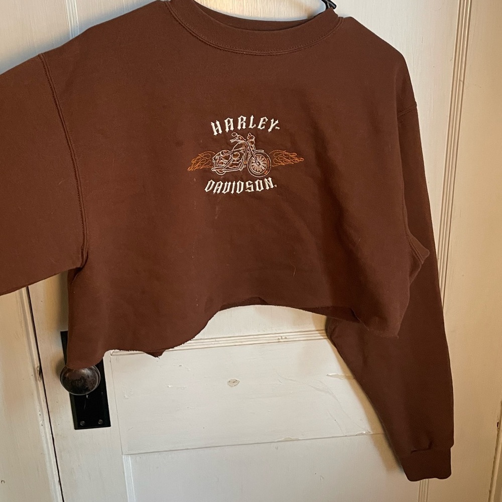 Cropped Brown Harley Davidson Crewneck